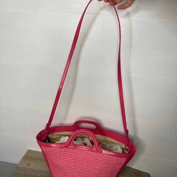 Marni Tropicalia Small Bag tote in Pink Leather Raffia purse crossbody woven New - Picture 8 of 15